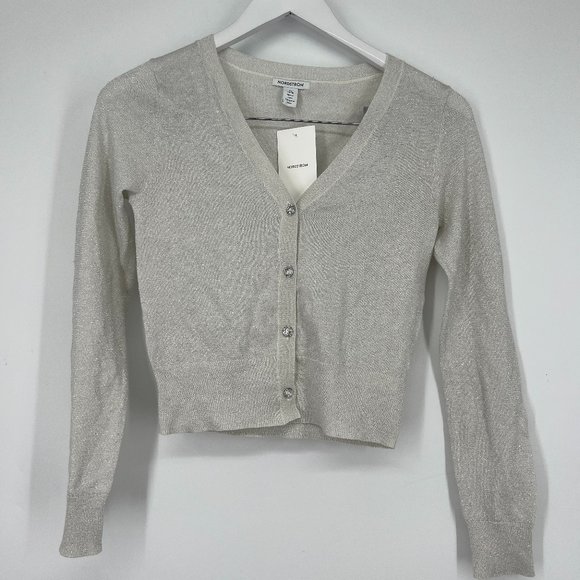 Nordstrom Kid Girl Everyday Sparkle Cardigan Ivory Pristine Sparkle XL 14/16 NWT - Picture 2 of 7